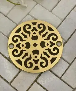 Classic Scrolls No. 4, 3.25 round shower drain brushed brass