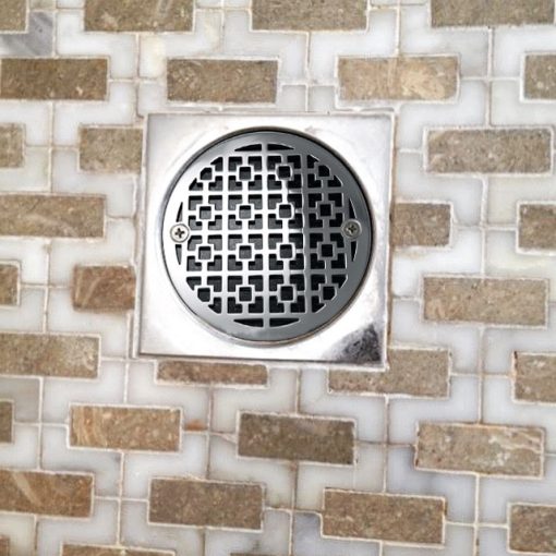 3.25 Inch Round Shower Drain Cover, Geometric Squares No. 1