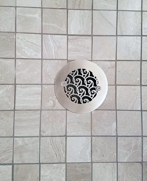 Round Shower Drain, 4.25 Inch Replacement For Sioux Chief, Waves Design