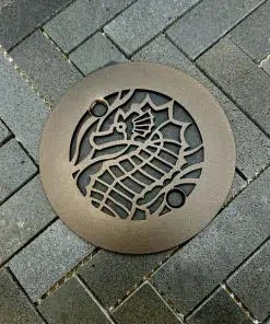 4.25 round seahorse oil rubbed bronze on black tile