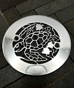 4.25 round turtle design in polished stainless steel finish.