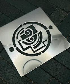Square drain in Polished stainless steel finish.