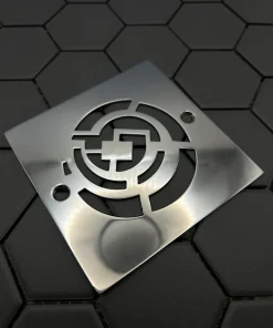 Square drain in Polished stainless steel finish.