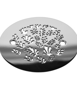 Spray Of Leaves, 4.25 Round Shower Drain Cover, Polished Stainless_Designer Drains