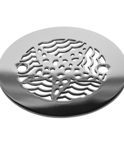 Starfish, 4.25 Inch Round Shower Drain Cover, Polished Stainless