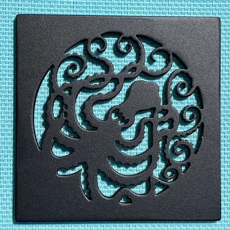 Square Shower Drain Cover – Octopus Design | Designer Drains -Matte Black