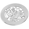 4.25 inch round Sea Horse shower drain with 2-5/8 center to center of fastening holes, stainless steel shower drain