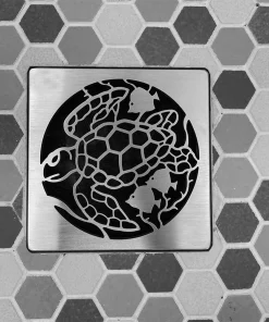 Square Shower Drain Designer Drains Sea Turtle Brushed Finish Ebbe