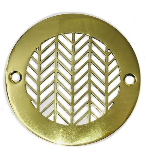 Geometric Wheat No. 2, 4 Inch Round Shower Drain, Polished Brass