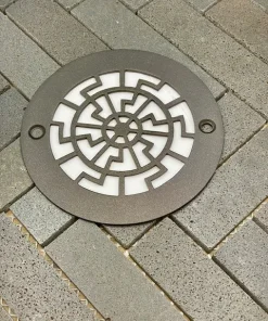 Geometric Pattern No. 3 4 inch round shower drain on black tile