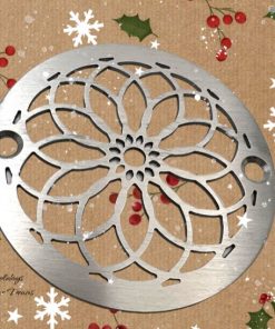 Mandala-3.25-round-shower-drain-cover-brushed-stainless-Christmas_Designer-Drains.