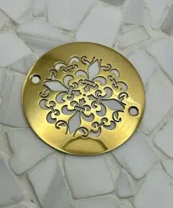 Round drain in a Polished Brass finish.