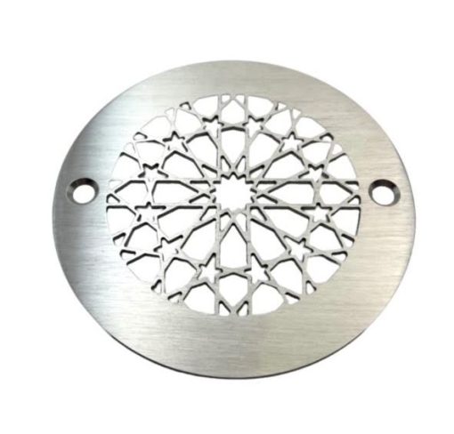 Moresque-No.-2-4-Inch-Round-Drain-Cover-Brushed-Stainless_Designer-Drains