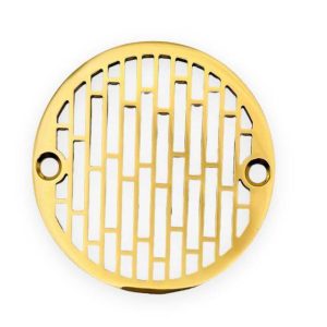 Roman-Brick-3.25-round-shower-drain-polished-brass_Designer-Drains