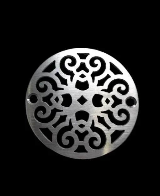 Classic Scrolls No. 4 3.25 round shower drain brushed stainless steel