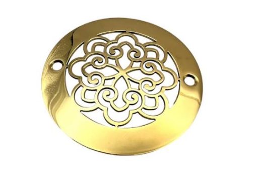 Scrolls-No.-6-4-inch-round-polished-brass_Designer-Drains.
