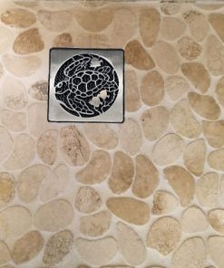 Sea Turtle Shower Drain, Designer Drains, Square Drain, Installed