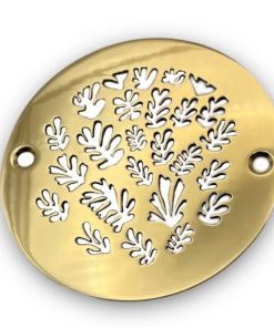 Spray-of-leaves-4-inch-round-shower-drain-polished-brass_Designer-Drains