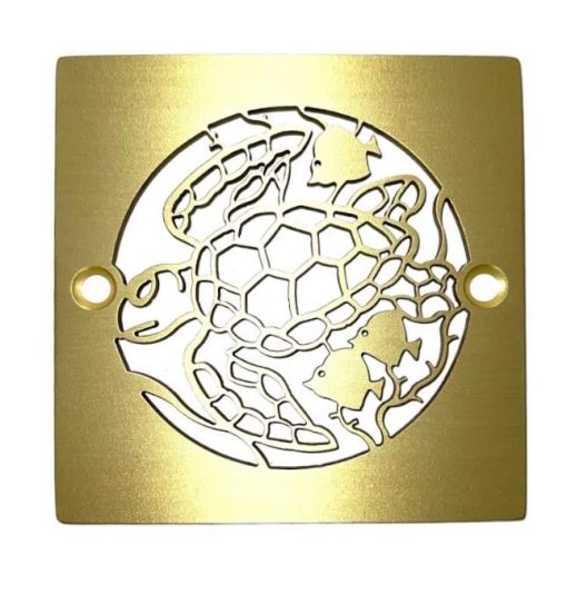 Turtle, Square Shower Drain, Brushed Brass