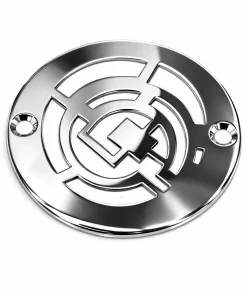 Art History Valmier 1, 3.25 inch round shower drain cover, polished stainless steel