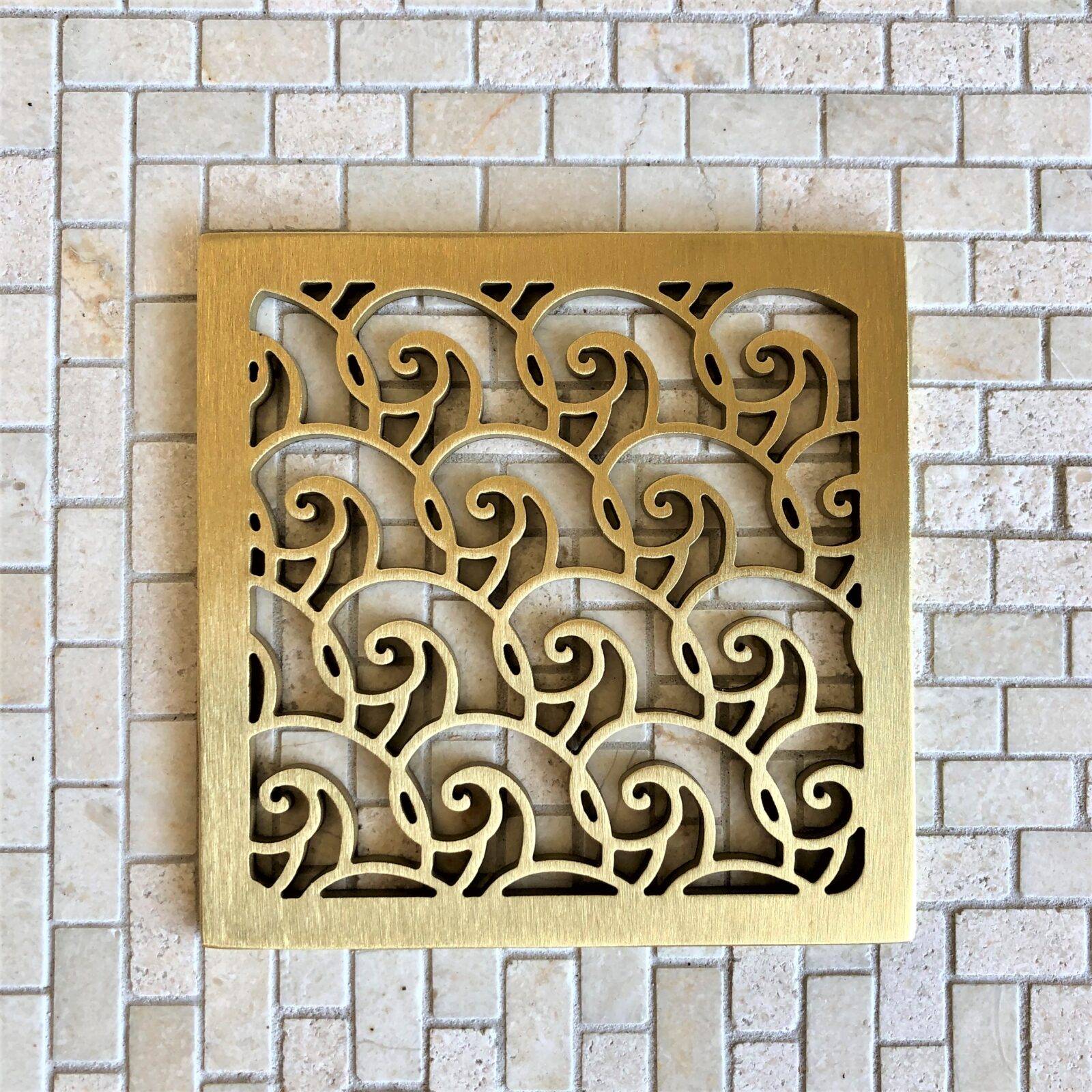 EBBE Square Shower Drain Kit, Oceanus Waves by Designer Drains