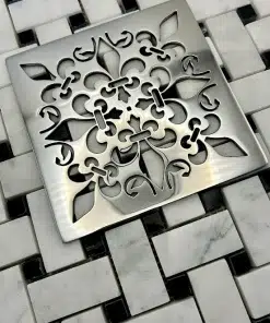 Square drain in Polished stainless steel finish.