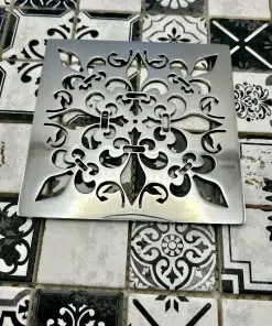 Square drain in Polished stainless steel finish.