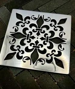 Square drain in Polished stainless steel finish.