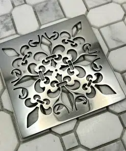 Square drain in Polished stainless steel finish.