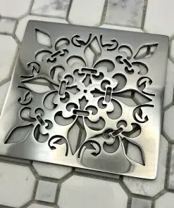 Square drain in Polished stainless steel finish.