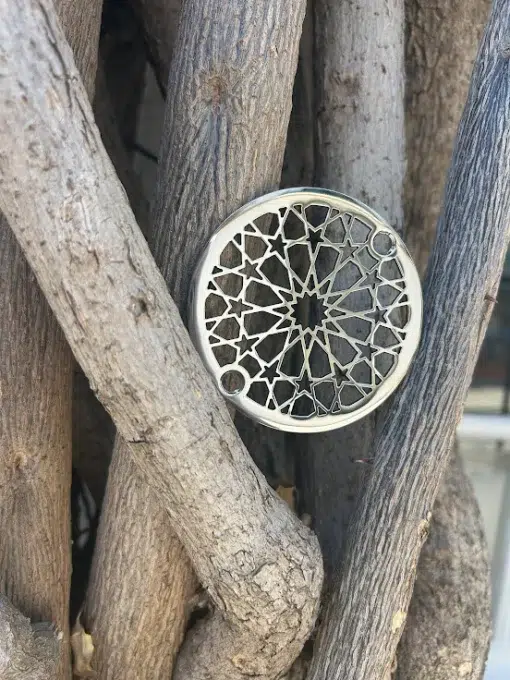 Round Drain in a polished stainless steel finish.