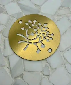 Round drain in a Brushed Brass finish.
