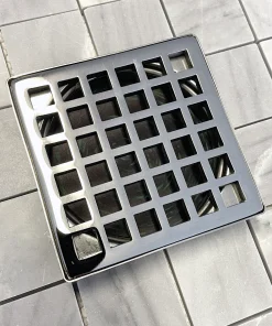 3.6 x 3.6 Square Shower Drain - Geometric Squares No. 7 Design - Polished Stainless Steel