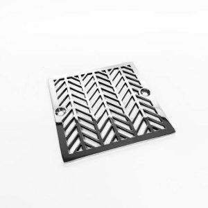 Geometric Wheat No. 2 metal trim shower drain polished stainless steel on white