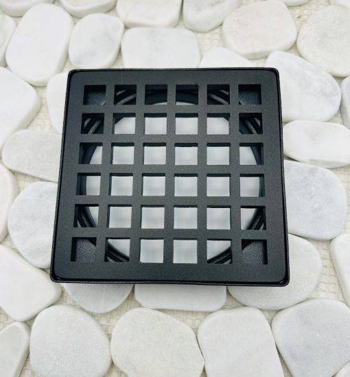 Square trendline drain with matte black finish.