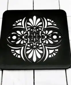 Greek Anthemion square shower drain in matte black, replacement for Kohler K-9136