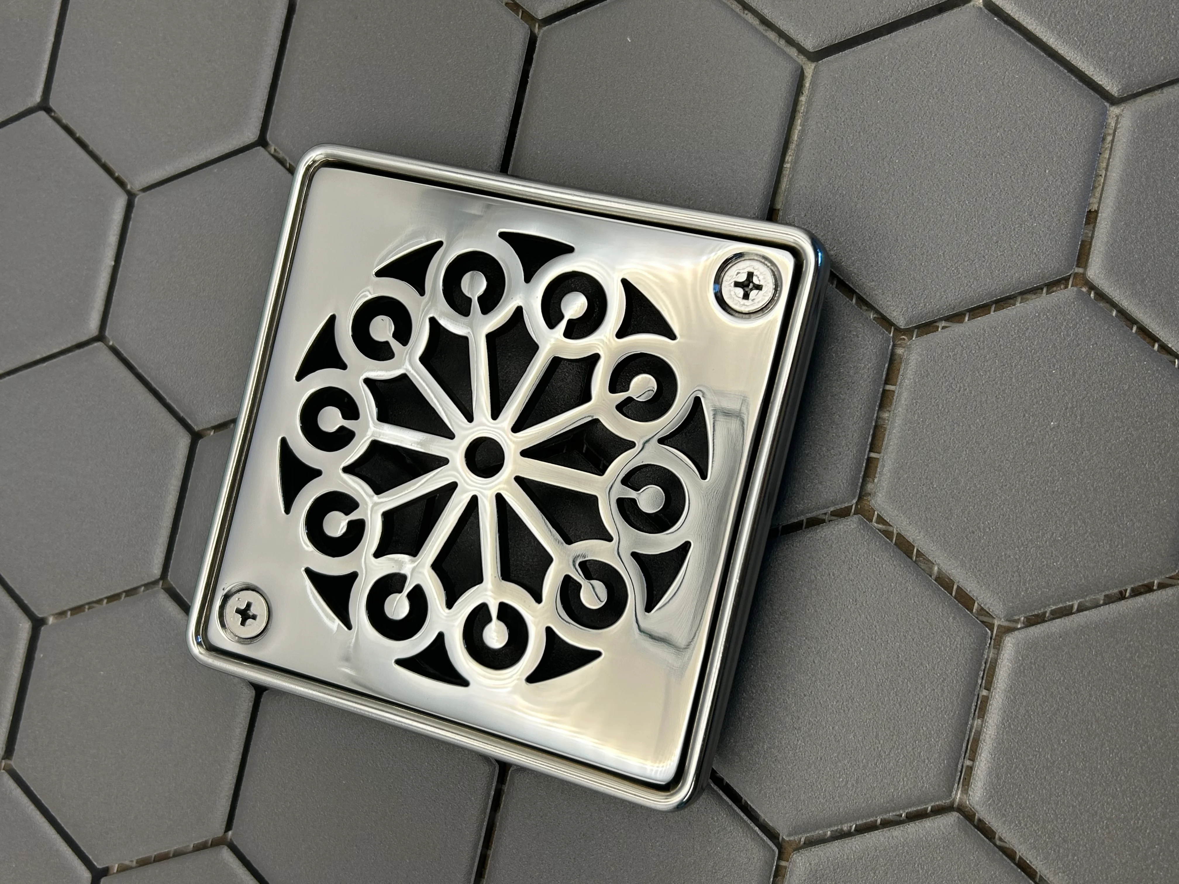 Square shower drain kit, Classic Lerna Seal No. 2 polished stainless steel by Designer Drains