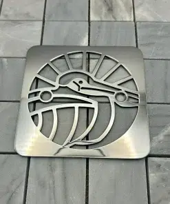 Square drain in Polished stainless steel finish.