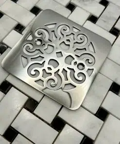 Square drain in Polished stainless steel finish.