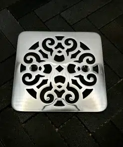 Square drain in Polished stainless steel finish.