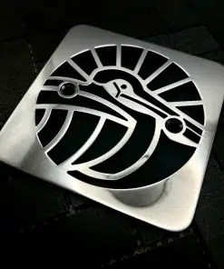 Square drain in Polished stainless steel finish.