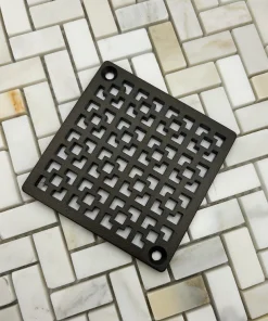 Square drain with oil rubbed bronze finish.