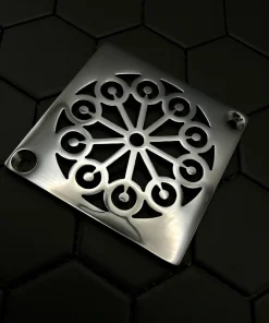 Square drain in Polished stainless steel finish.