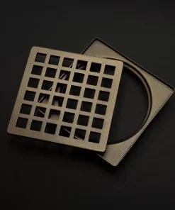 Designer Drains 4-inch Schluter-Kerdi Trendline-style drain cover with no fastening holes. Geometric No. 7 Oil Rubbed Bronze Trendline Kit