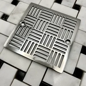 Square drain in Polished stainless steel finish.