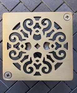 Square Shower Drain, Made To Fit Schluter-Kerdi, Scrolls No. 4
