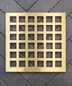 Square Shower Drain, Replacement For Schluter-Kerdi, Geometric Squares No. 7 brushed brass