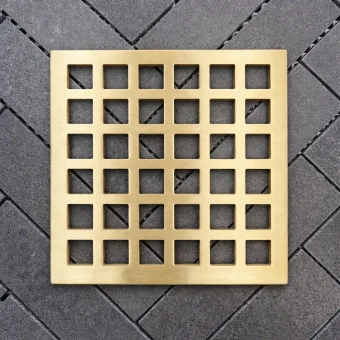 Square Shower Drain, Replacement For Schluter-Kerdi, Geometric Squares No. 7 brushed brass