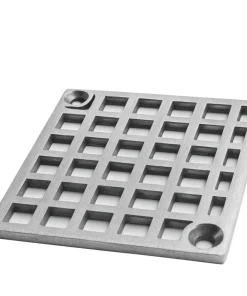Geometric No. 7 square shower drain in brushed stainless steel. Compatible with Schluter system.