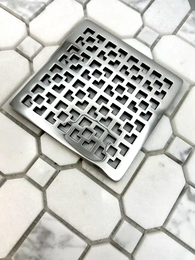 Geometric Squares No.1 in polished stainless steel finish. Replacment for Schluter Trendline.